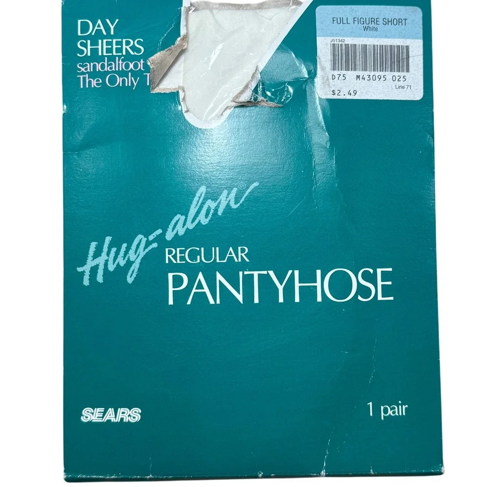 Vintage Sears Hug-alon Pantyhose Full Figure Short Day‎ Sheers White