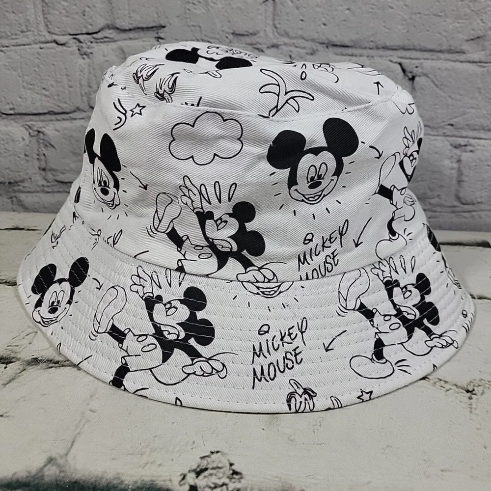 Disney‎ Mickey Mouse Bucket Hat Youth OSFM Black White Reversible Sun Cap