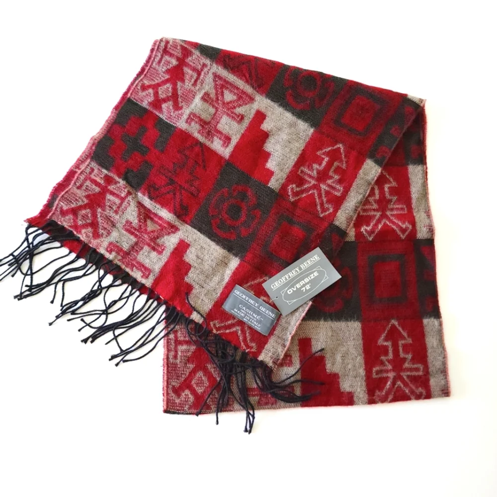 Geoffrey Beene Cashme Grey and‎ Red Oversized Scarf
