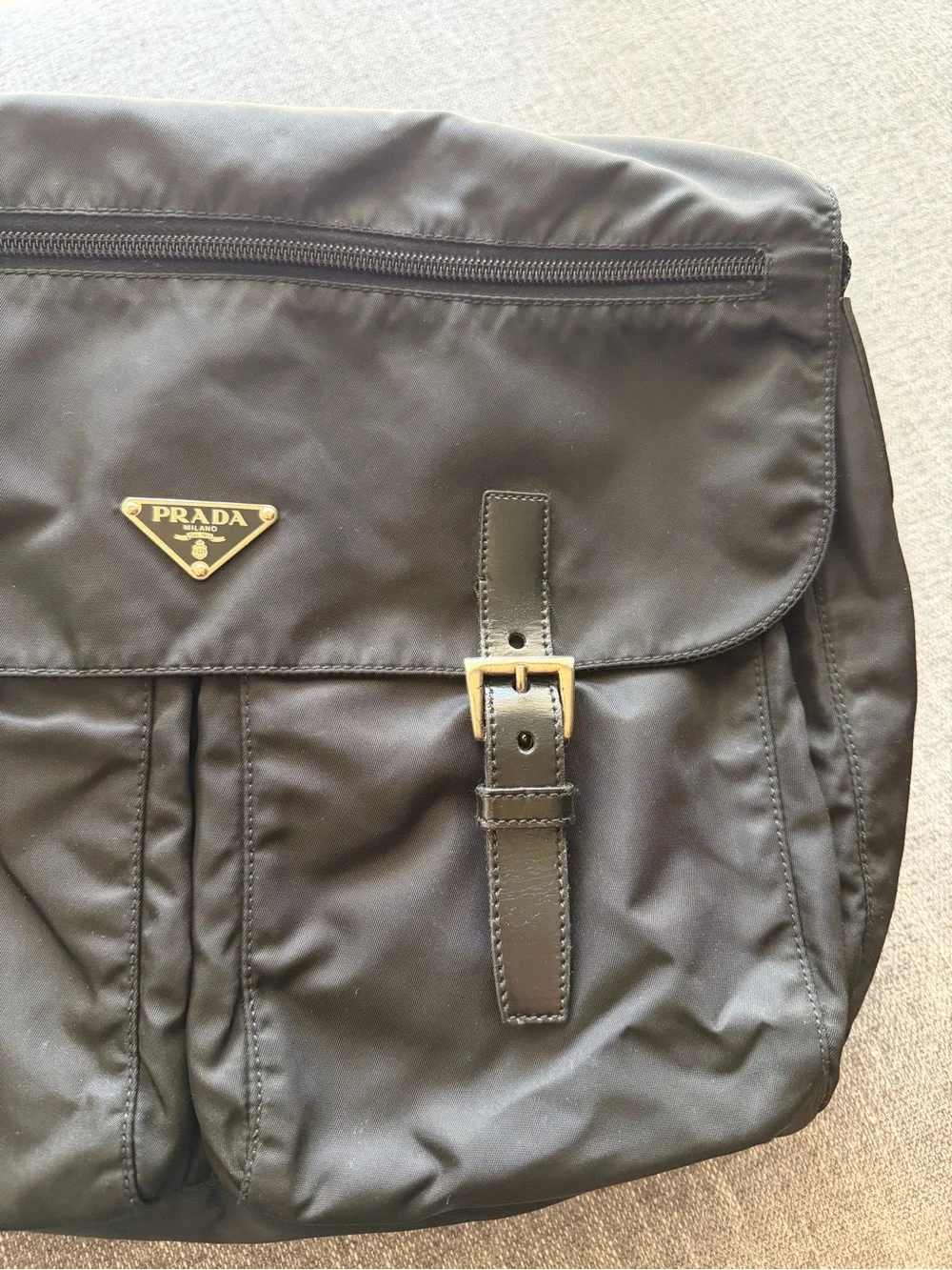 Prada Black Nylon Crossbody Messenger Bag with Buckle Accents