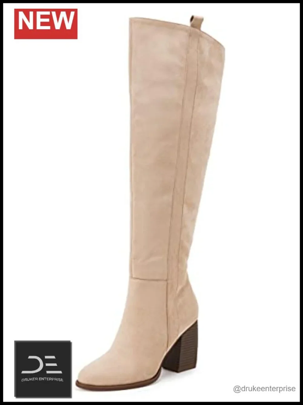 Over the Knee Thigh High Boots Faux Suede Pointed Toe Side Zipper Chunky Block