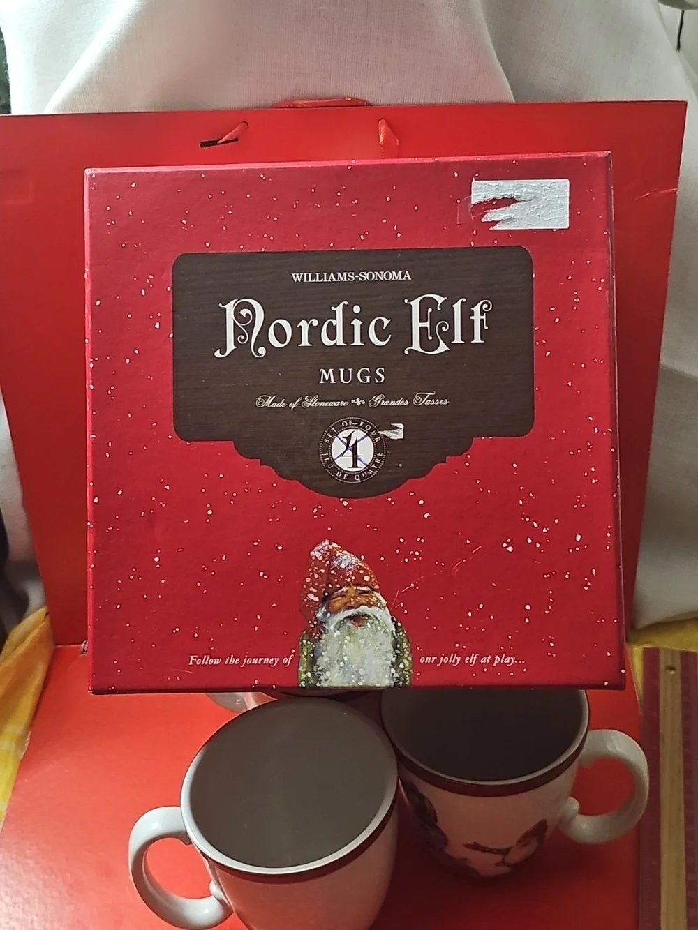 Williams Sonoma Red Nordic Elf Holiday Mug Gift Set