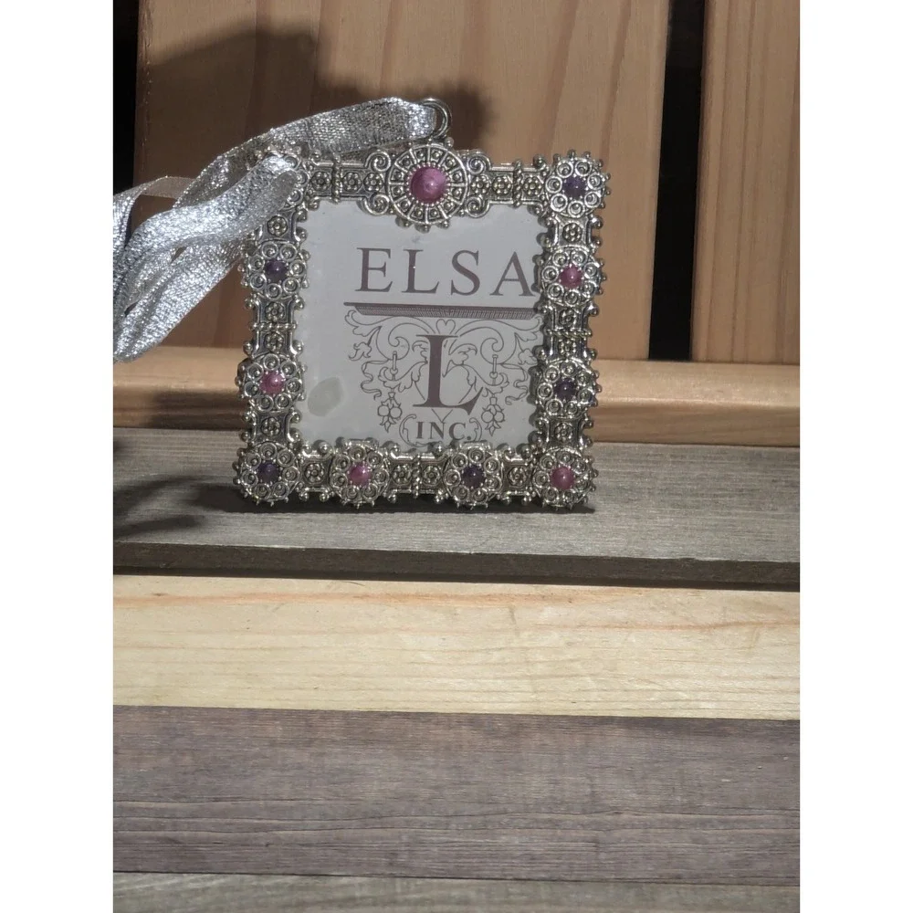 Beautiful Ella L Miniature‎ Picture Frame Ornament Keepsake Jeweled Metal