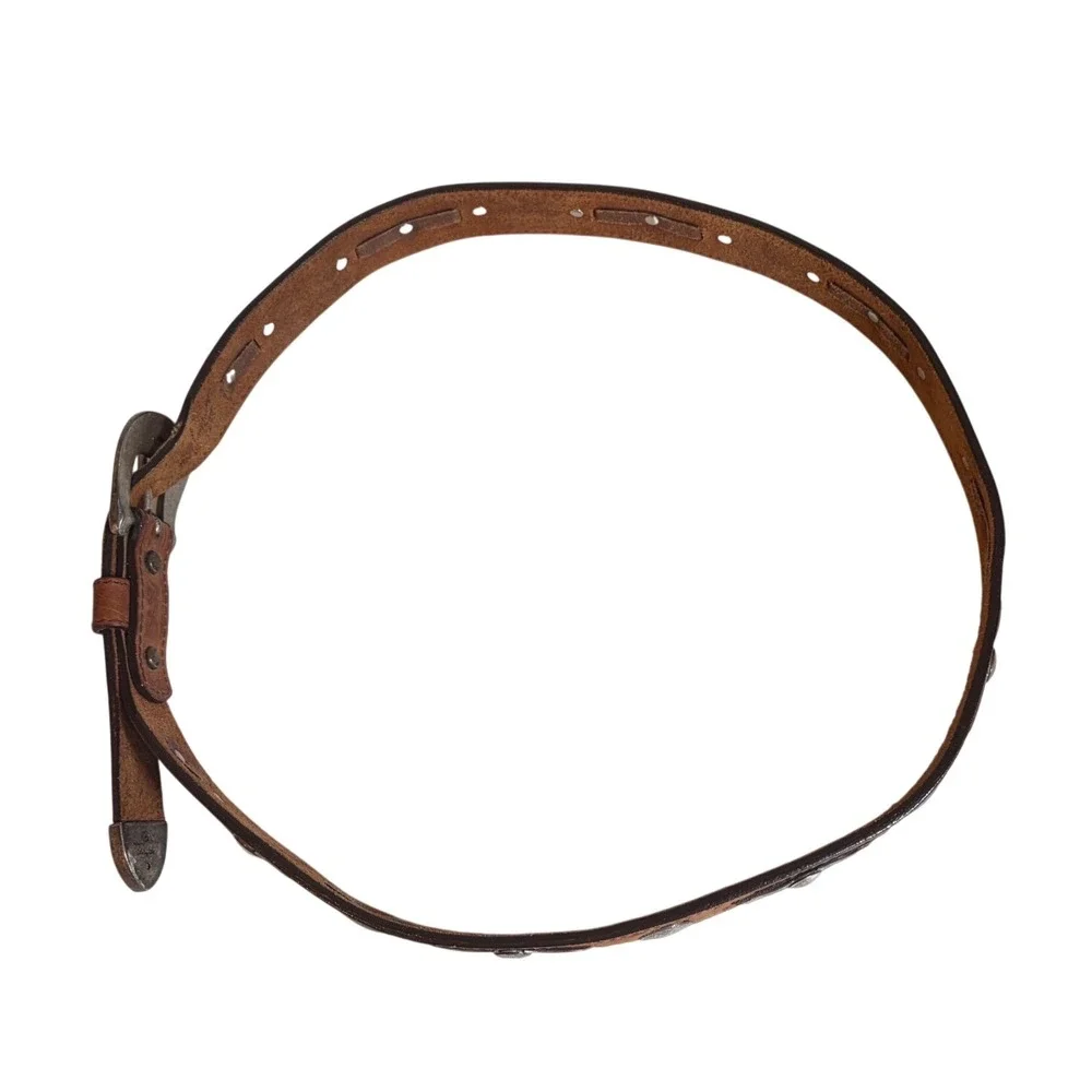 Vintage Leegin 1993 Mens Brown Tooled Leather Western Concho Ranger Belt Size 40