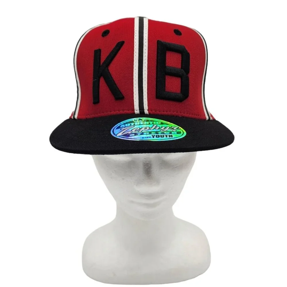 NWT Zephyr KB‎ Baseball Hat Cap Retro Fitted Youth Size Black Red Flat Brim NEW