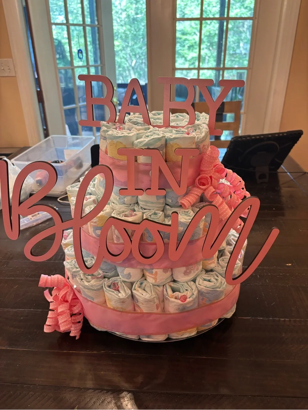 Baby in Bloom Pink Diaper Cake Centerpiece