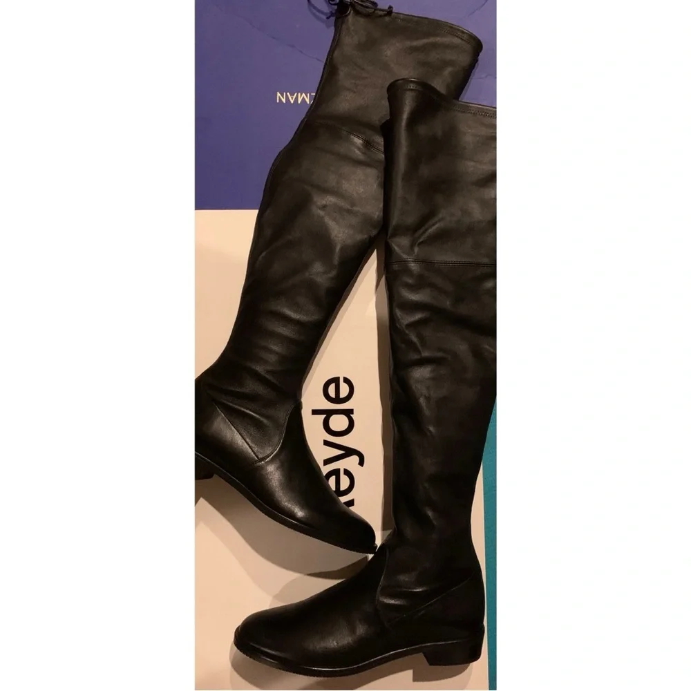 NIB Stuart Weitzman | black stretch nappa Leather lowland boots