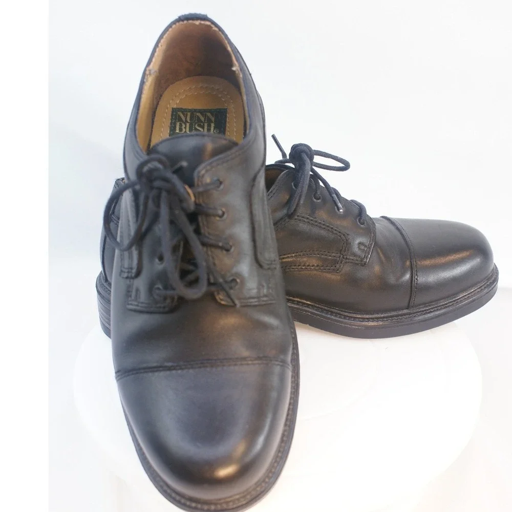 Nunn Bush Mens Black Leather Cap‎ Toe Oxford Dress Shoes 81106-57 Size 9M