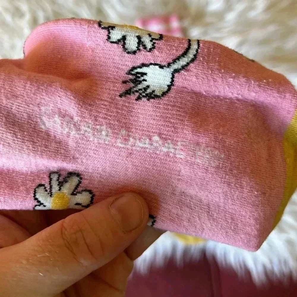 Moomin Pink Daisy Socks, Striped Design, Size L/XL, Cute & Comfy