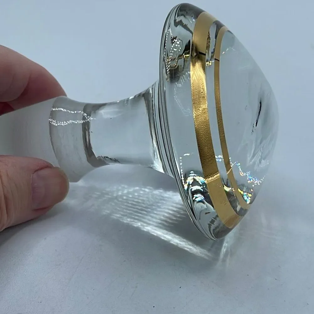 Vintage crystal hand painted gold ring trim decanter top .