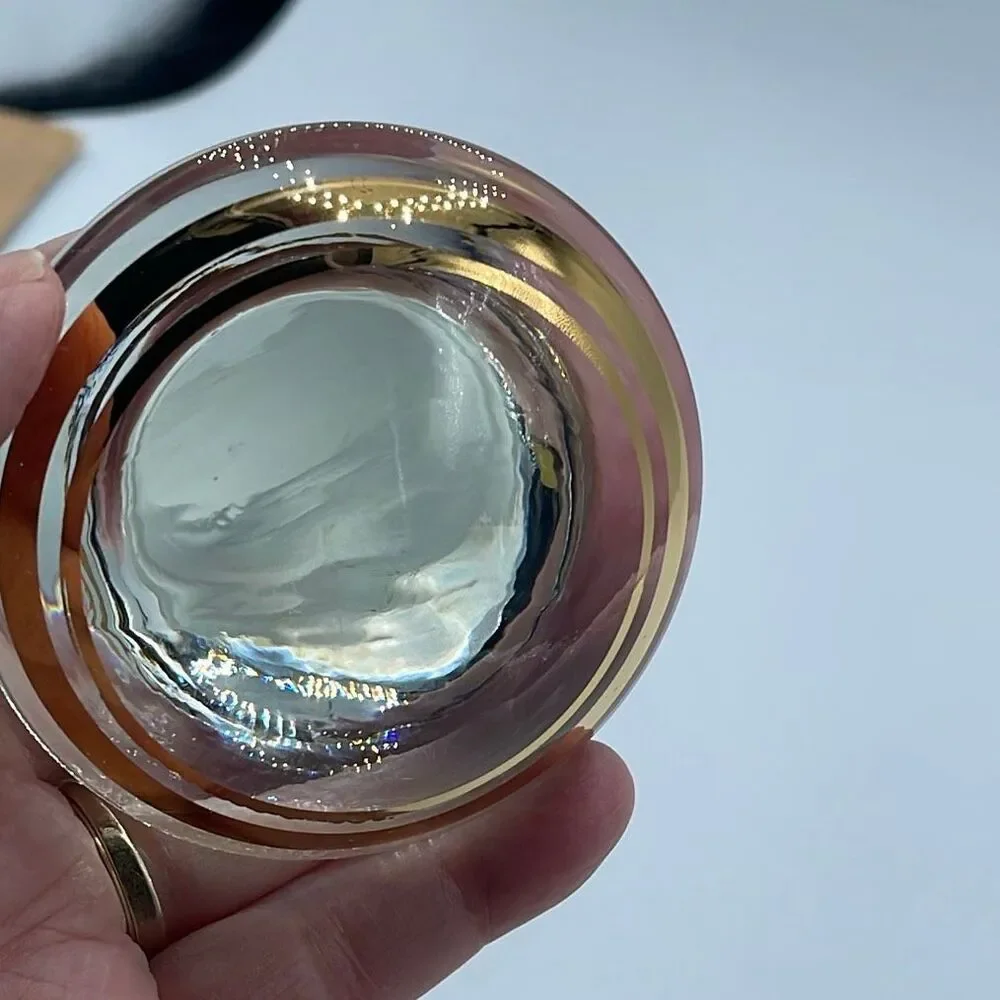 Vintage crystal hand painted gold ring trim decanter top .