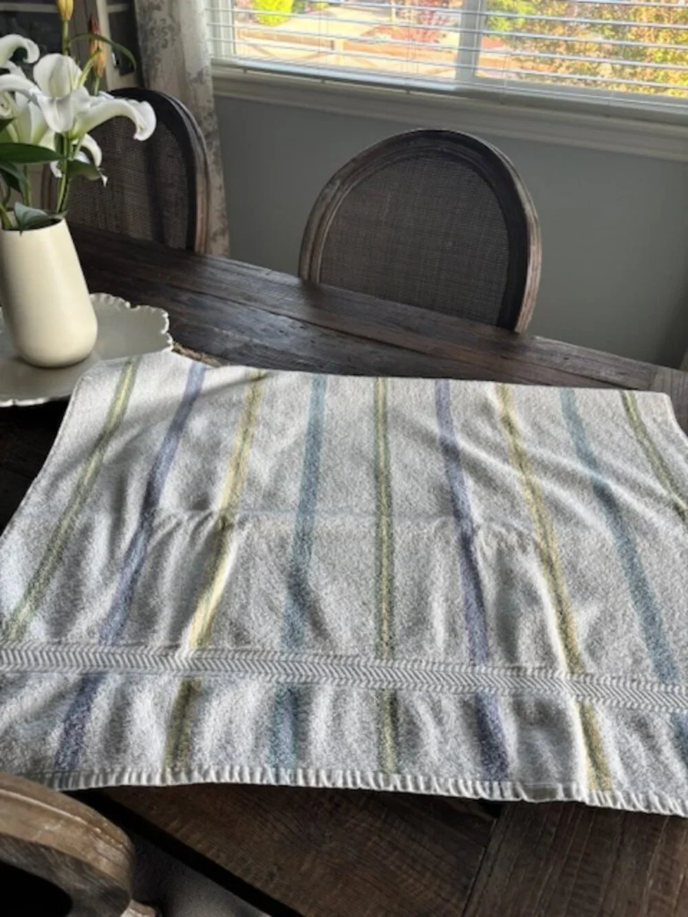 White bath sheet with pastel stripes - SALE!