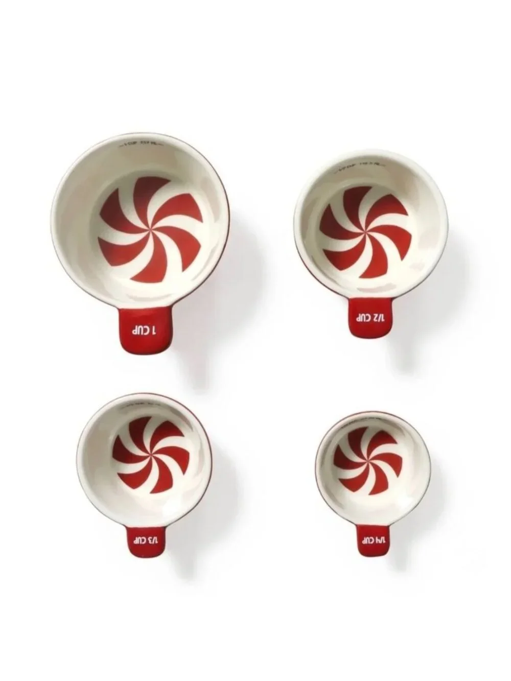 Target Red White Candy Cane Peppermint Swirl 4 Ceramic Measuring Cups Baking