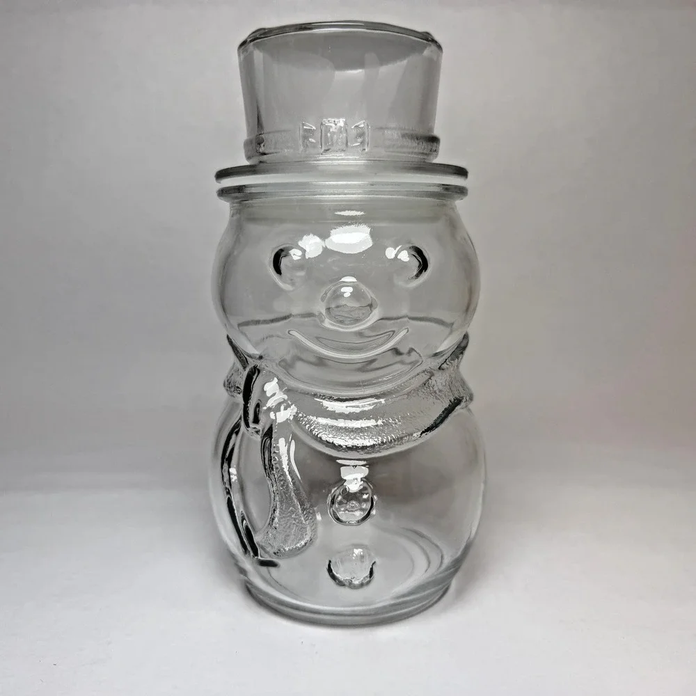 Vintage Libbey Of Canada Glass Snowman Candy Jar Canister 8