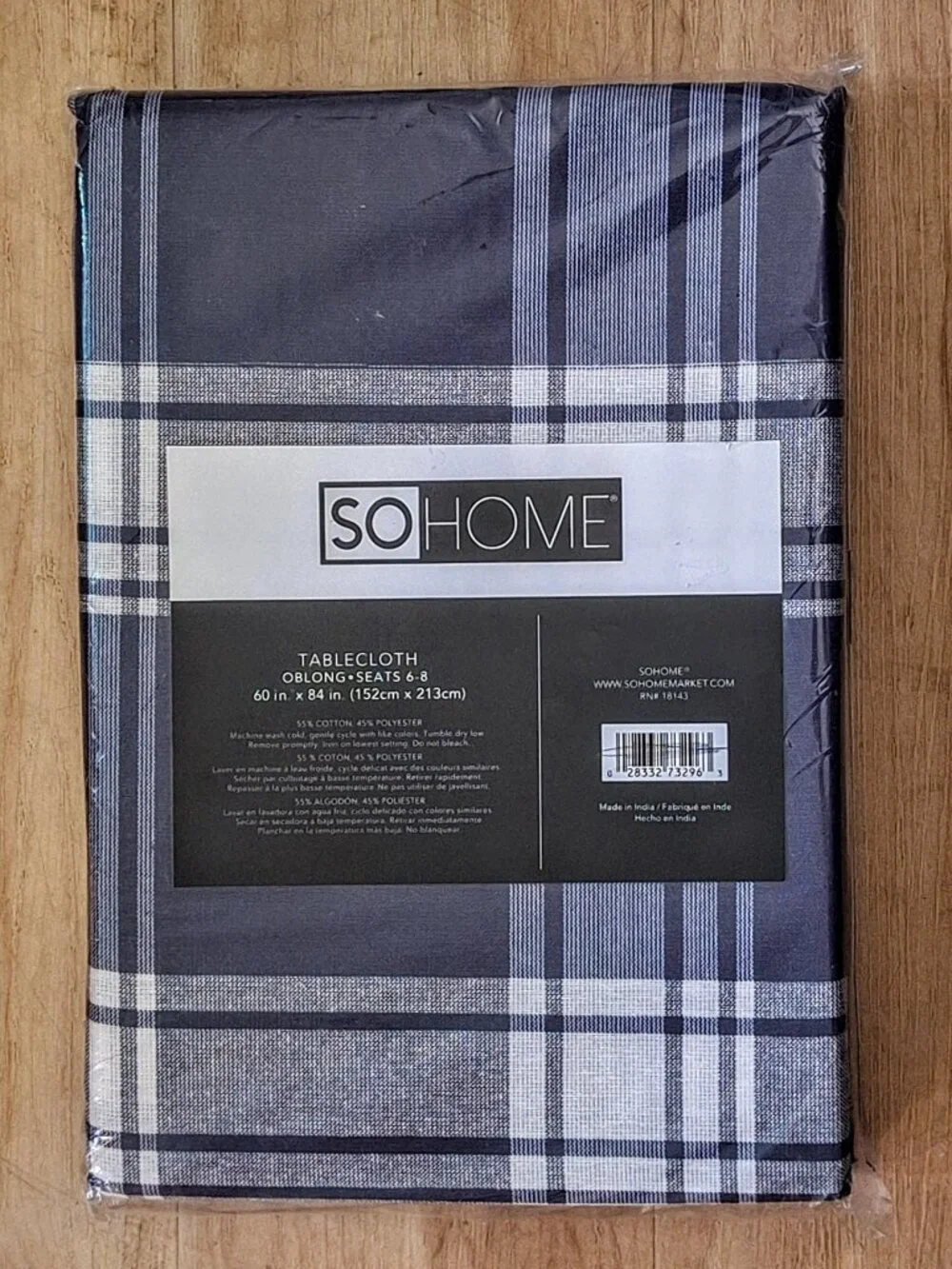 Buffalo Navy/White Checkered Cotton Bend Tablecloth 60x84 NEW