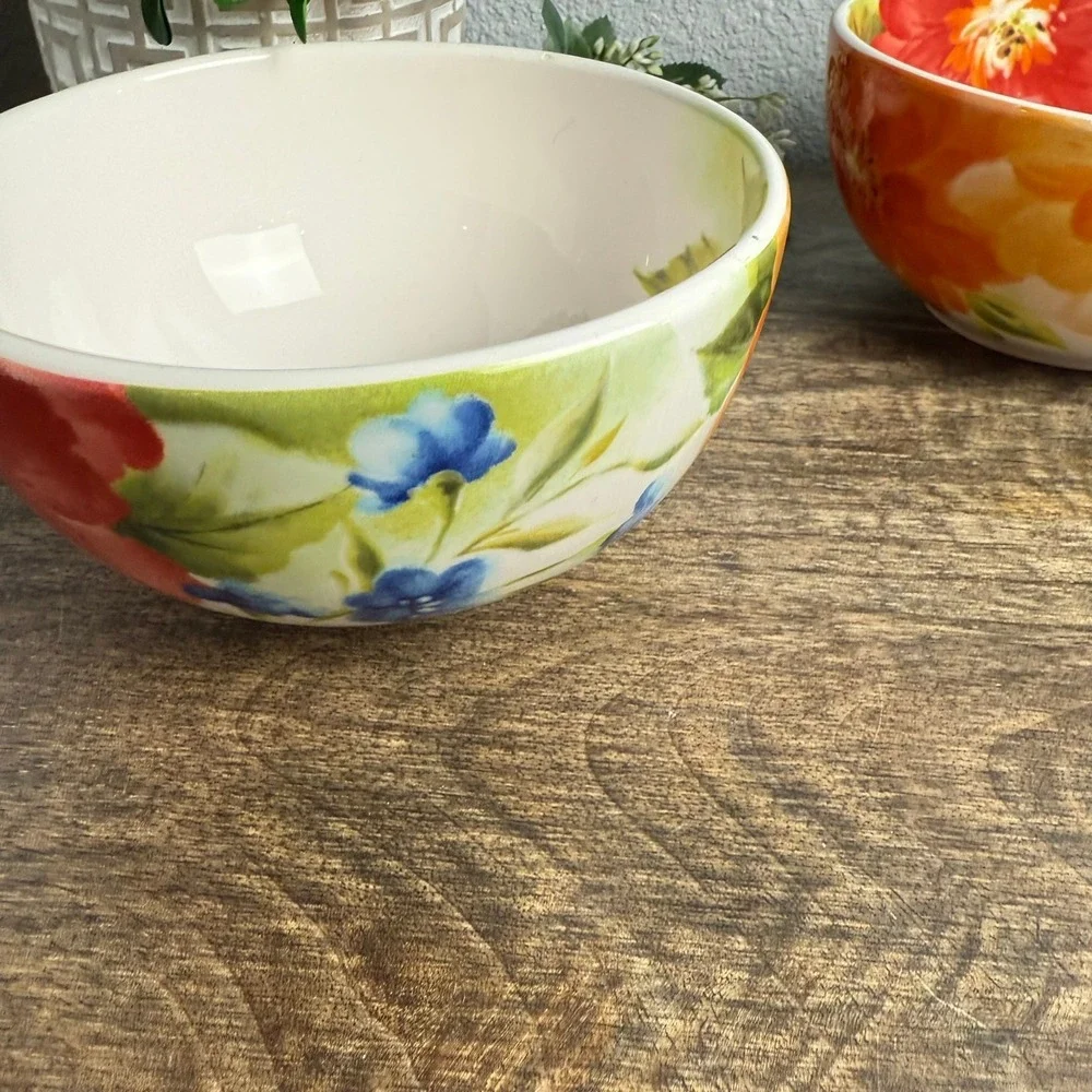 Pier 1 Amelia Floral Ironstone Bowls Set of 2 Colorful Cottage Kitchen 6