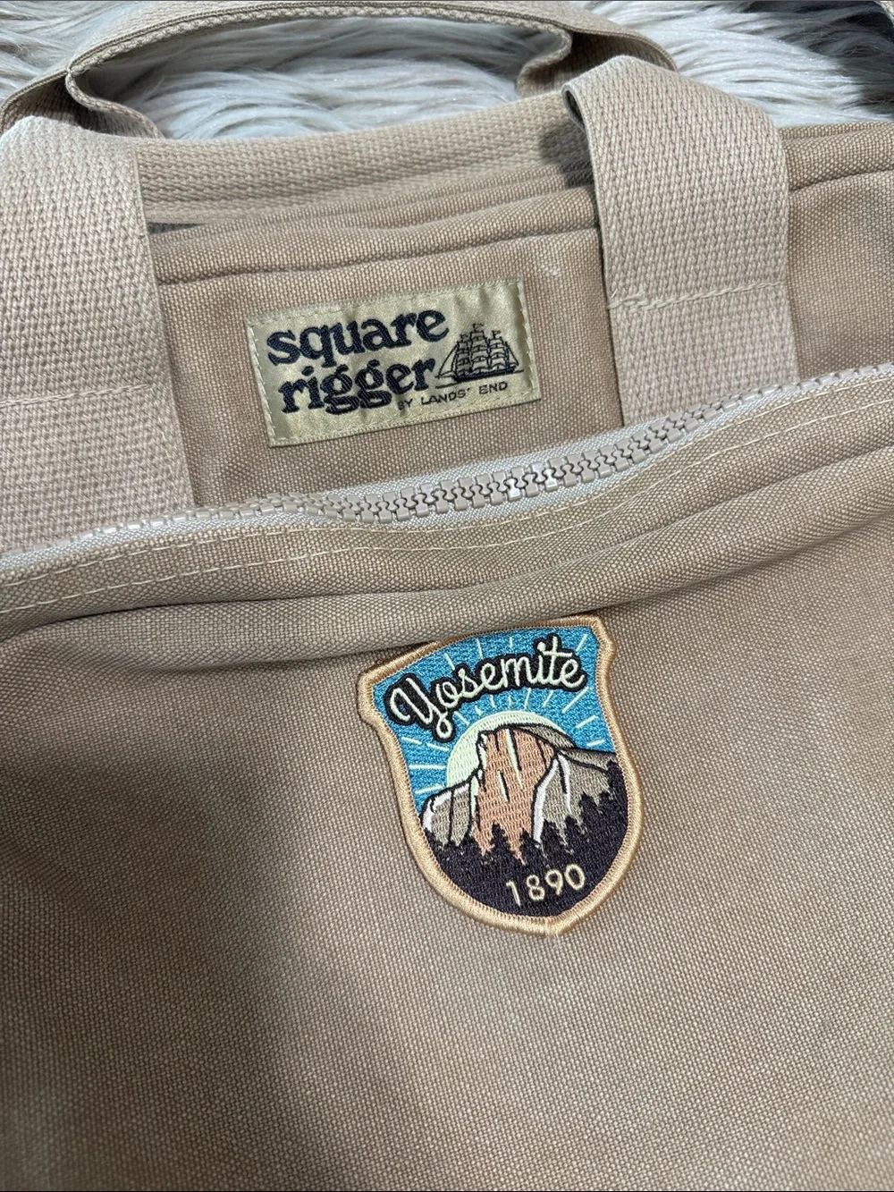Lands' End Tan Canvas Messenger with Yosemite Patch