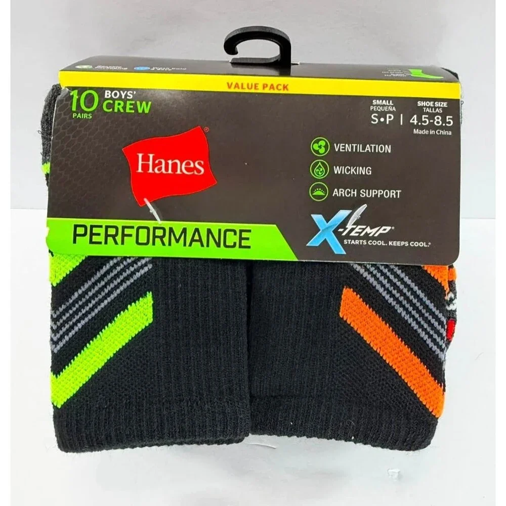 Hanes Boys Performance Crew Socks – 10 Pair Pack – Size Small (4.5–8.5)