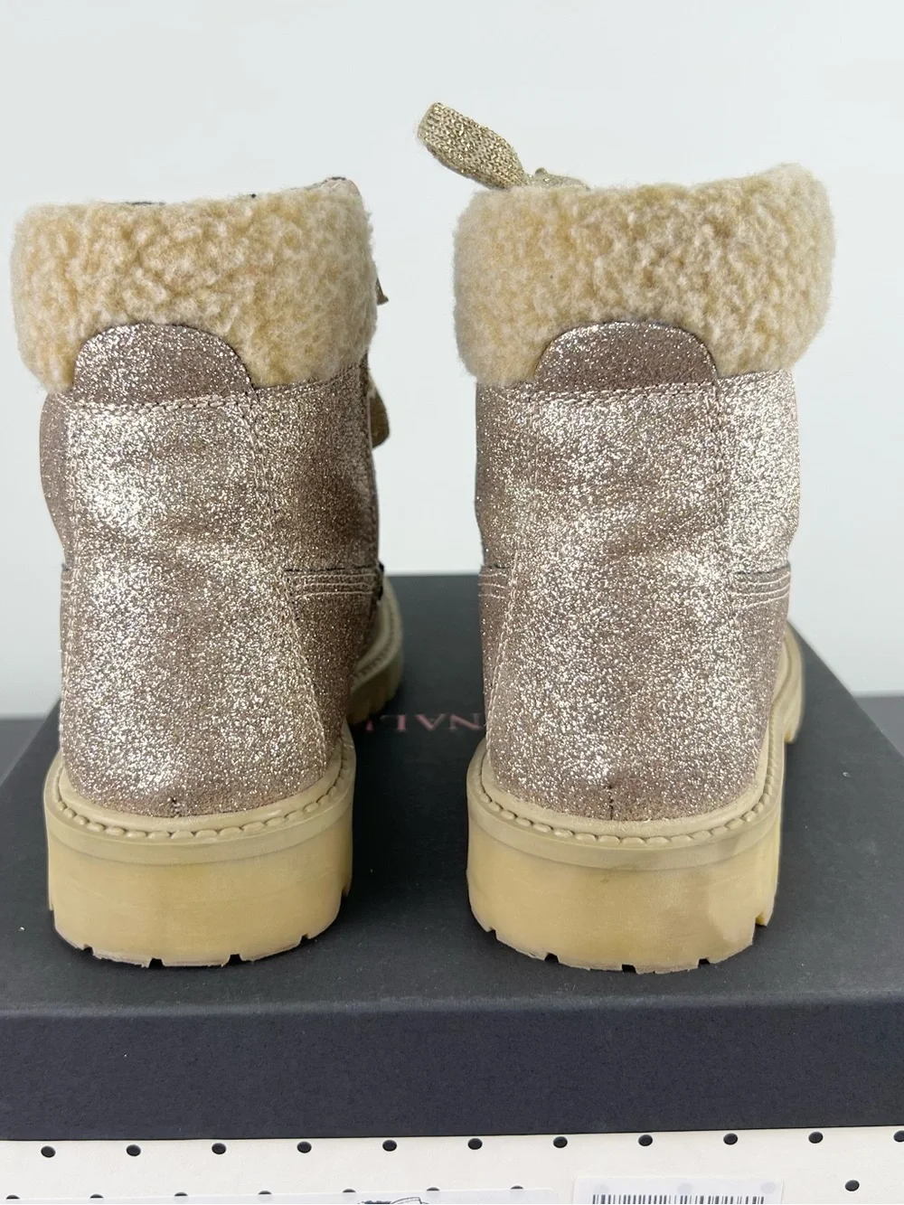 Monnalisa Girls Lace-Up Gold Glitter Ankle Boots, Beige, 34 EU