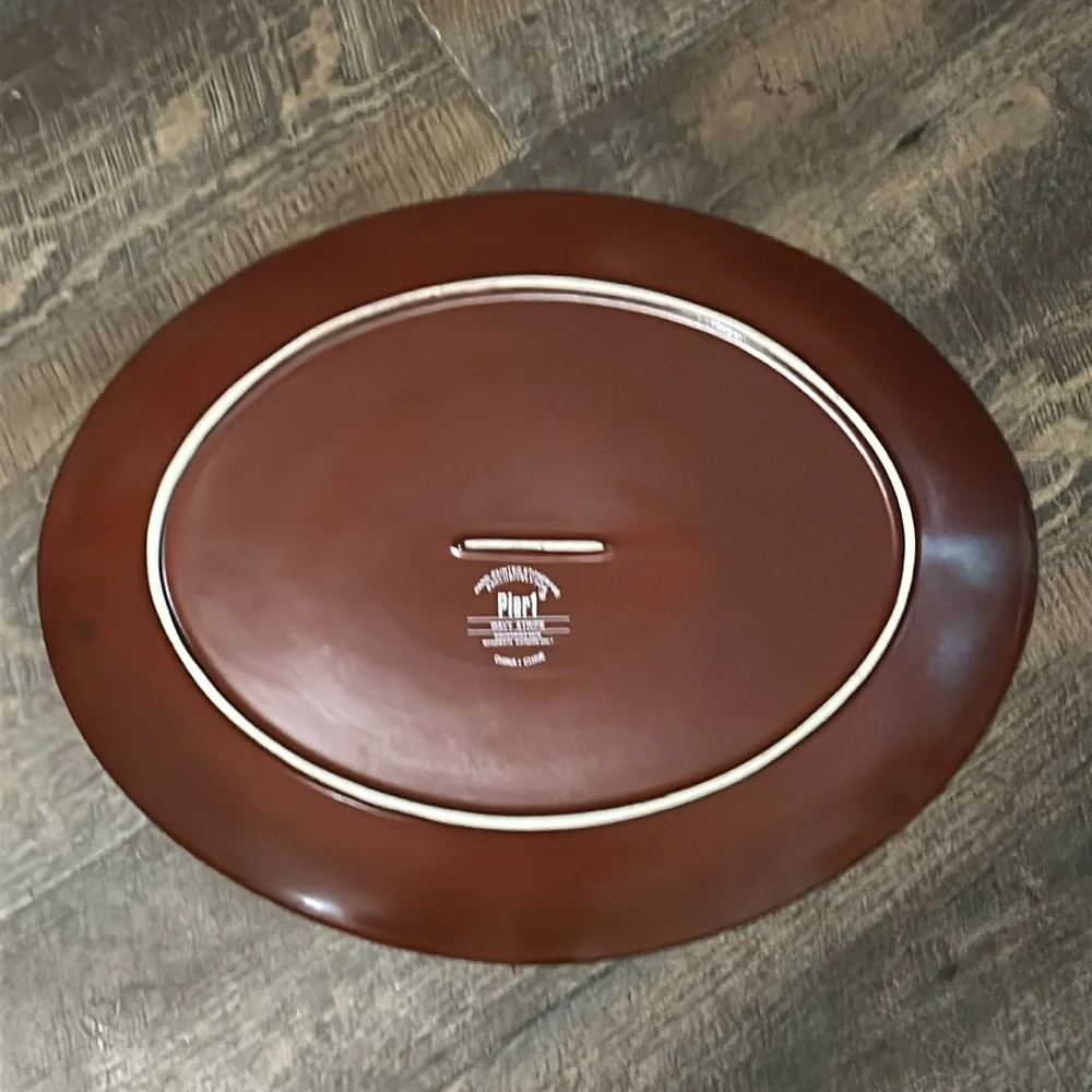 Pier 1 Imports Wavy Stripe Oval Serving Platter Handpainted Stoneware‎ 16