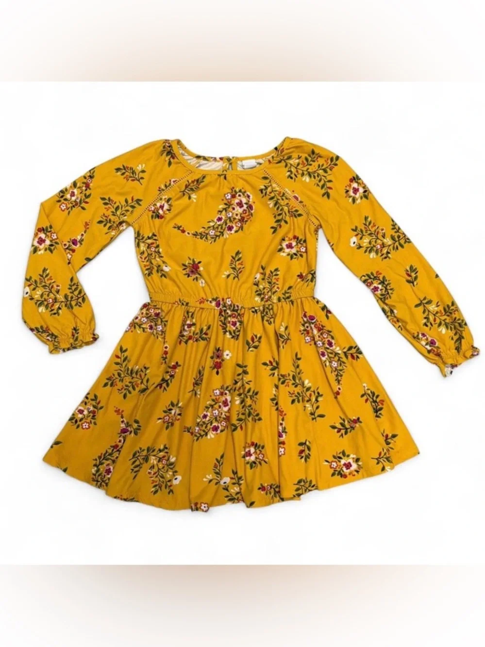 Girls' Old Navy Floral Long-Sleeve Dress - Mustard Yellow