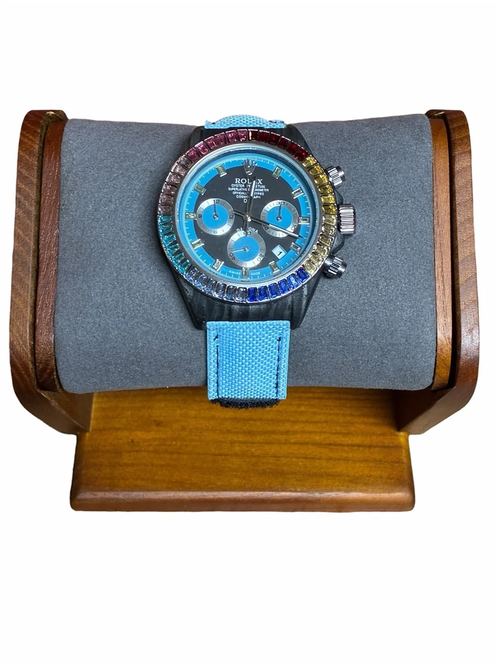 Men’s watch 40MM Oyster Perpetual Multi-Color Stone with Blue Velcro Band