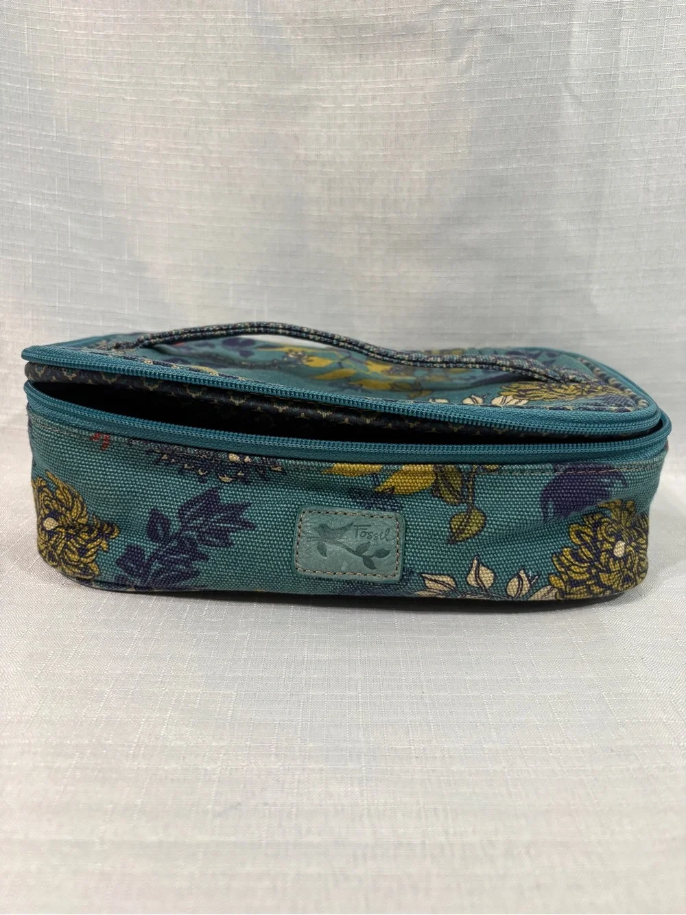 Fossil Teal Floral Zip Cosmetic Case