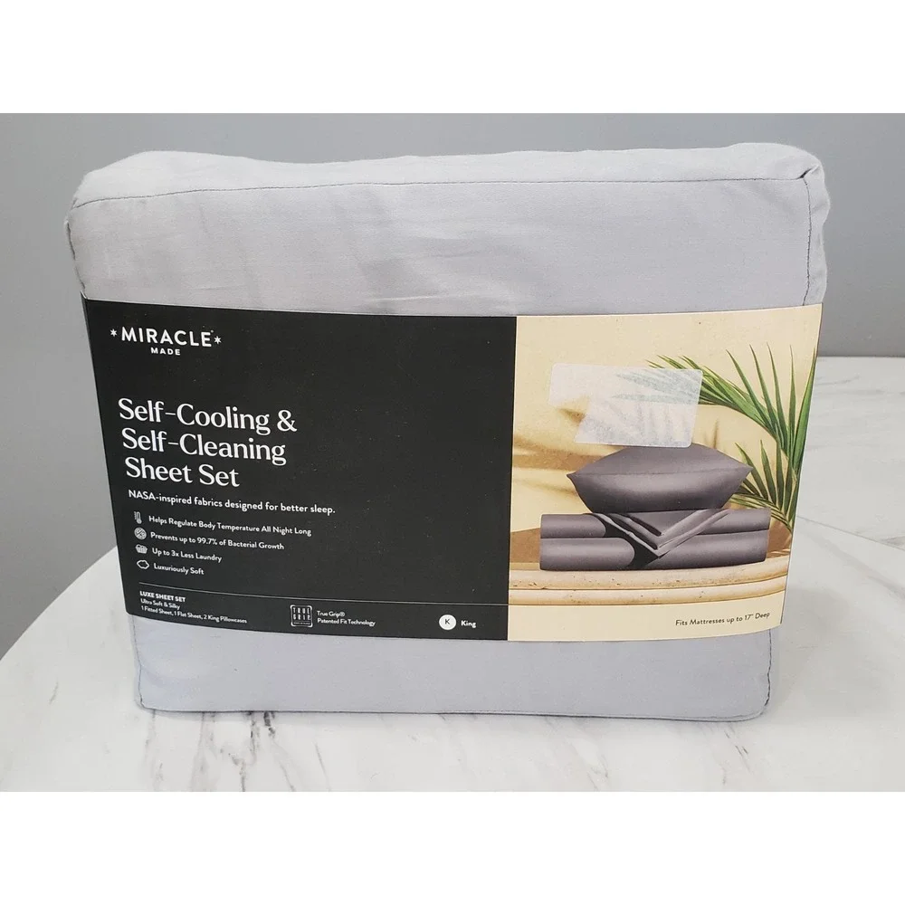 Miracle Made Luxe Cooling Sheet Set LIGHT GRAY 4 piece fitted flat pillowcase