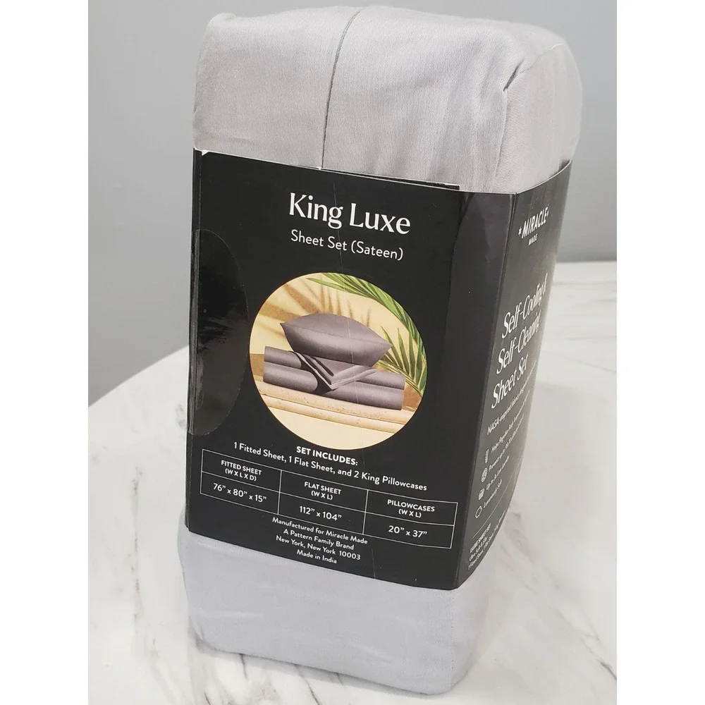 Miracle Made Luxe Cooling Sheet Set LIGHT GRAY 4 piece fitted flat pillowcase