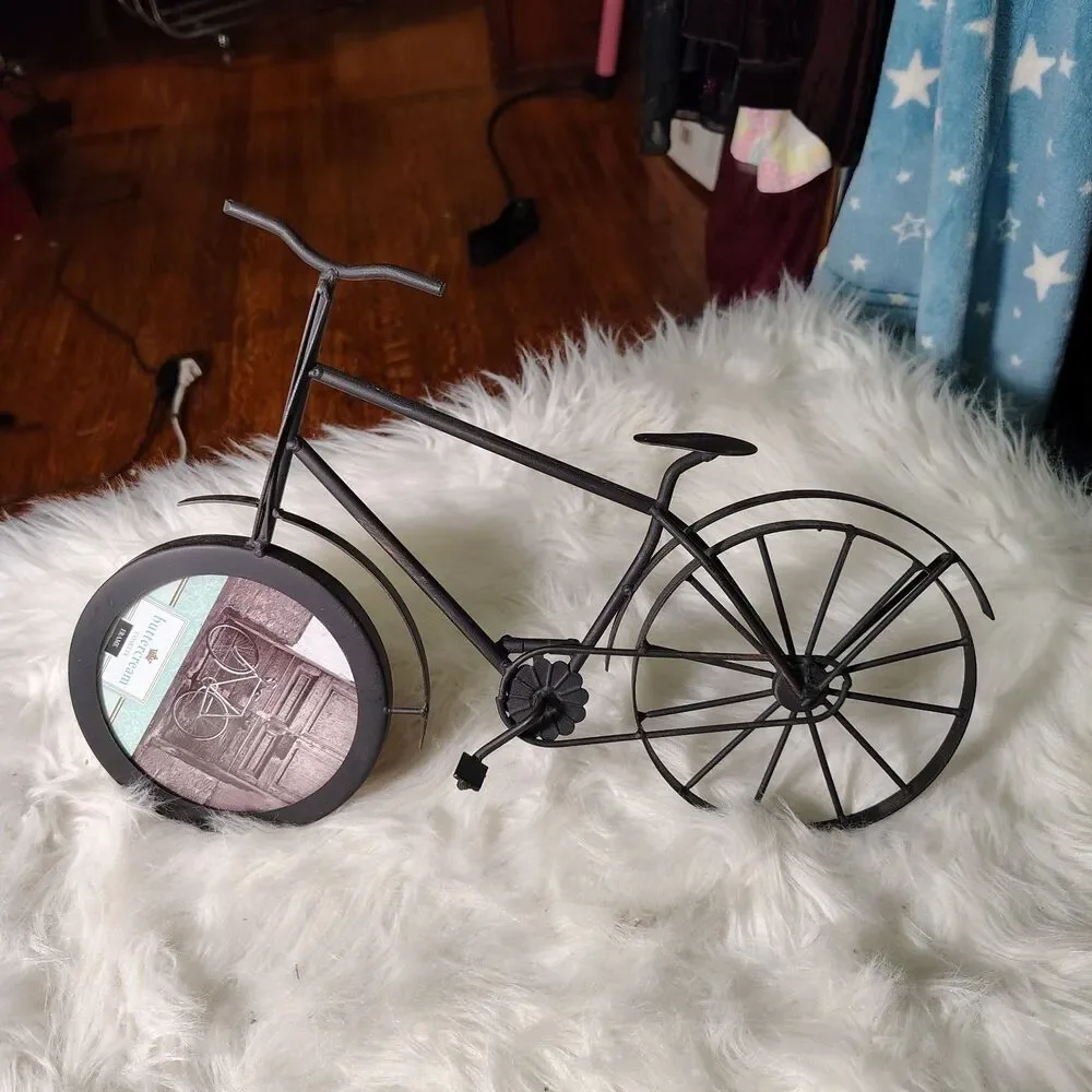 Rustic Blk Antique Colored Bicycle Picture Frame Standing New/RT1