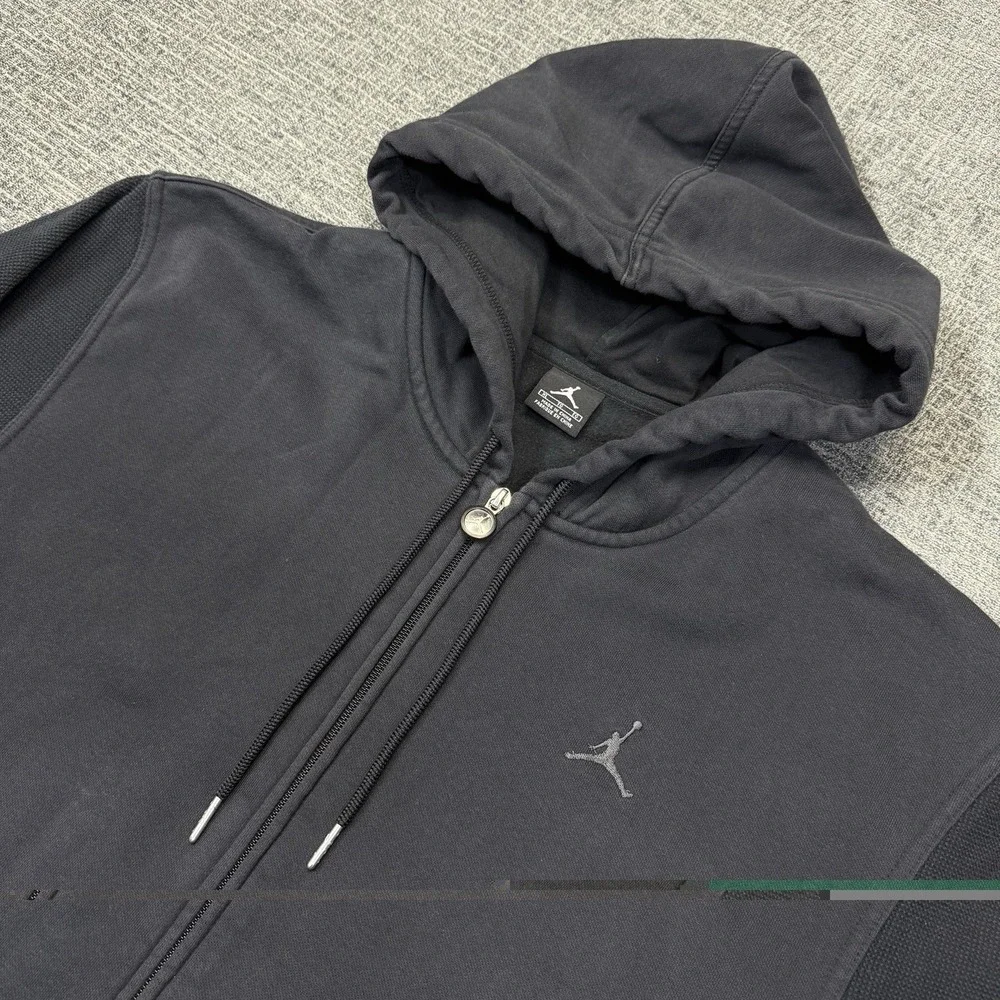 Y2K Jordan Hoodie Full Zip Black Mens XL Spellout Jacket Jump Man Logo‎
