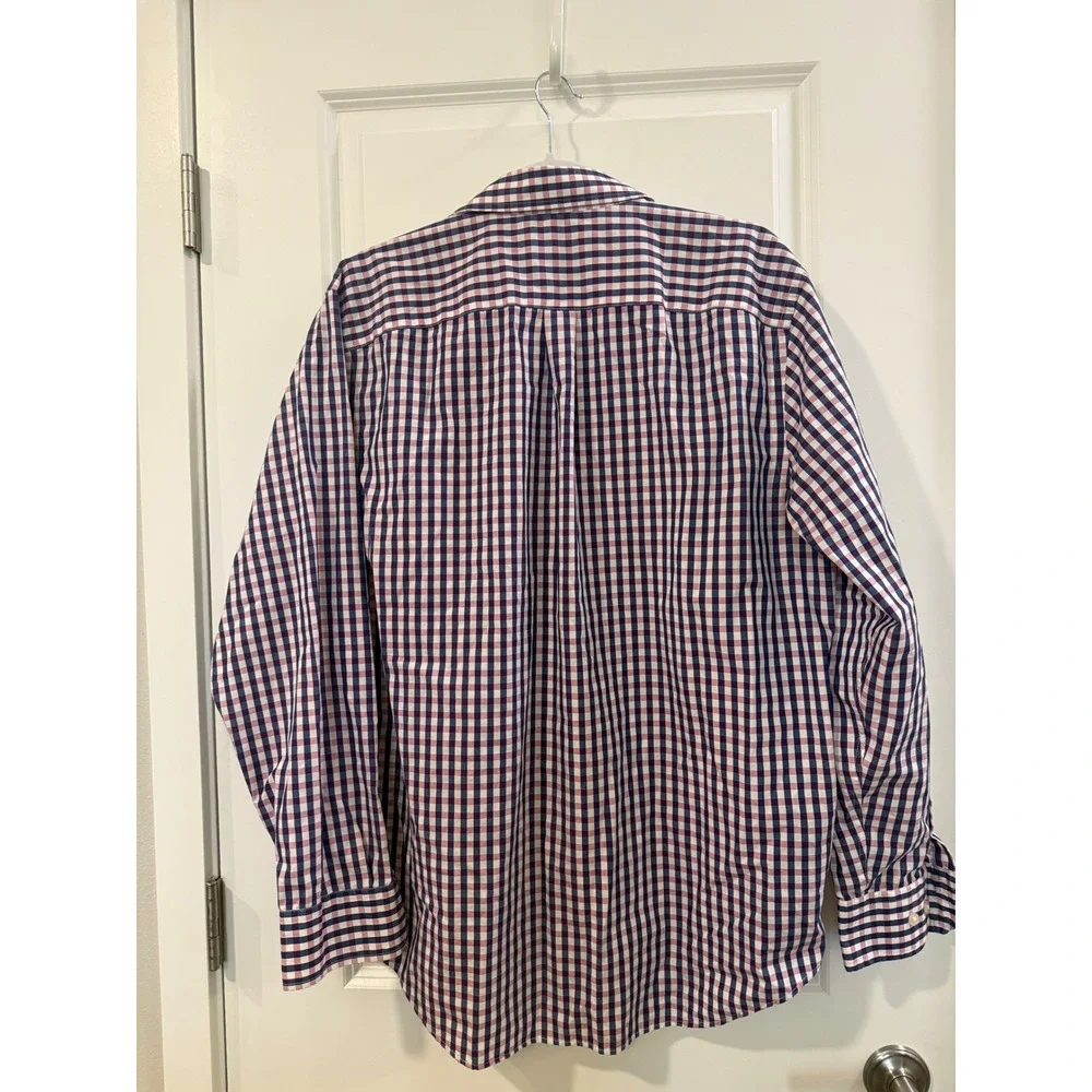 Banana Republic Men Classic Fit Non Iron Gingham Button Down Shirt Navy Purple L