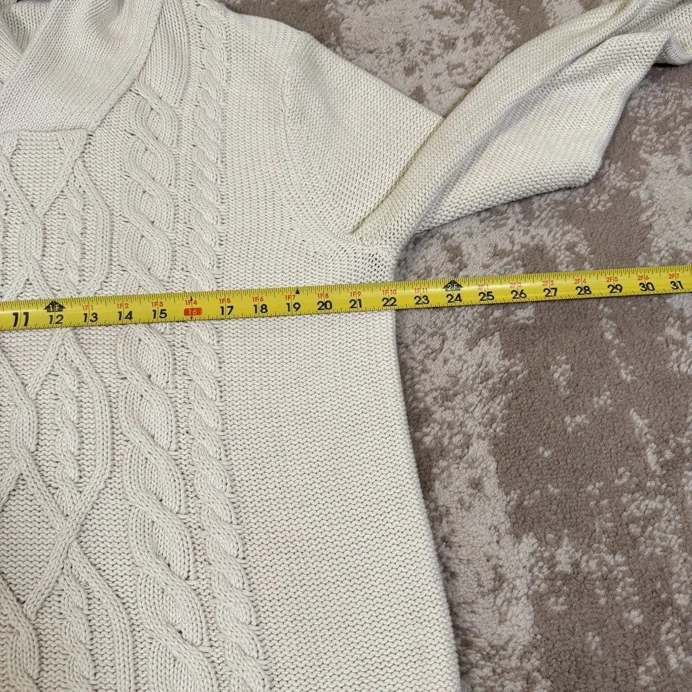 Banana Republic Sweater Mens Large Cream Fisherman Shawl Cable Knit Thick 3D