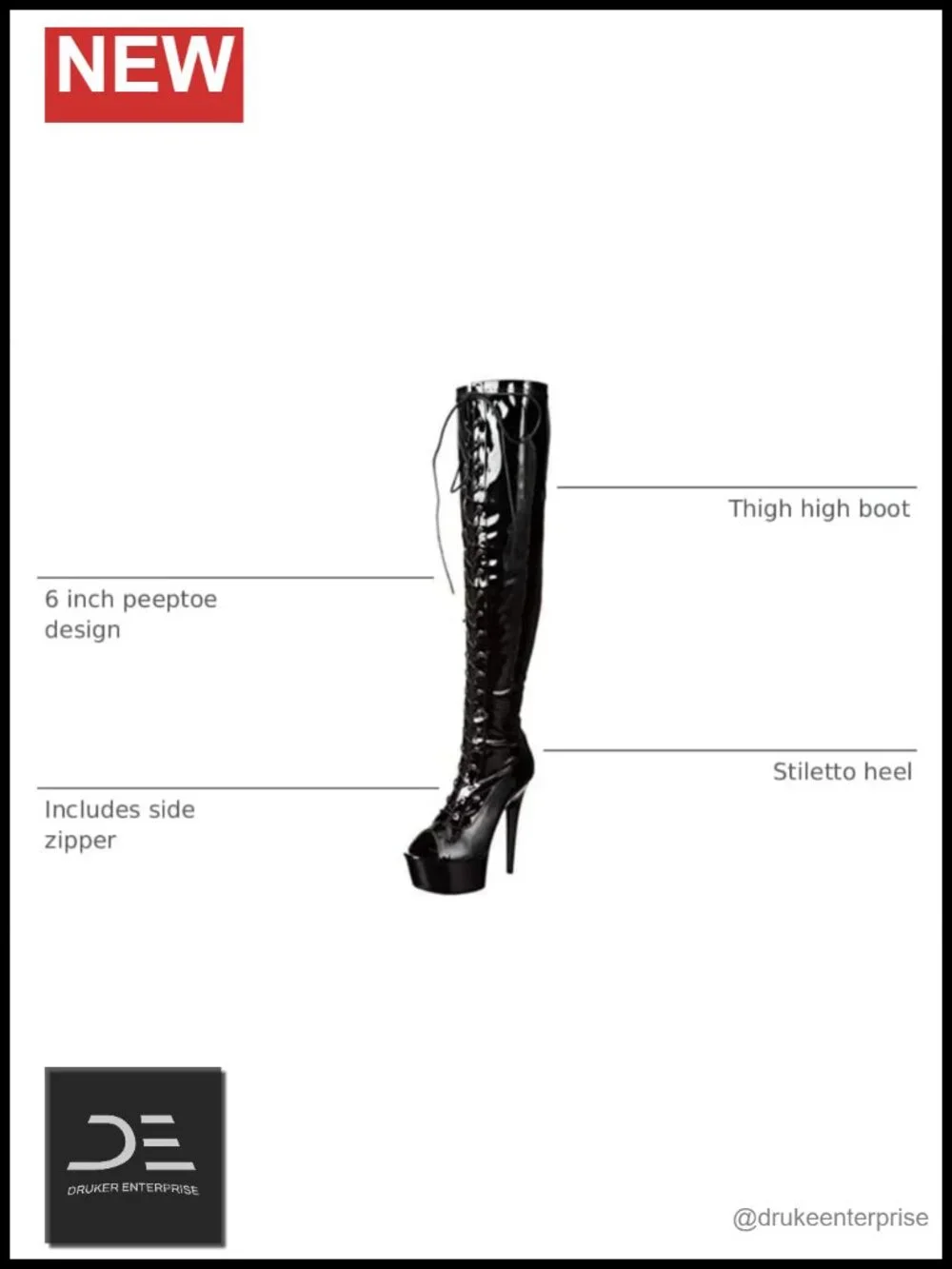 Thigh High Stiletto Boots Peep Toe Zip Closure