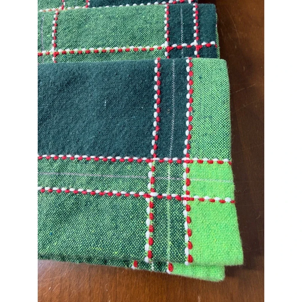 Green Plaid Napkins Christmas‎ Set of 6 Farmhouse Kitchen Cotton