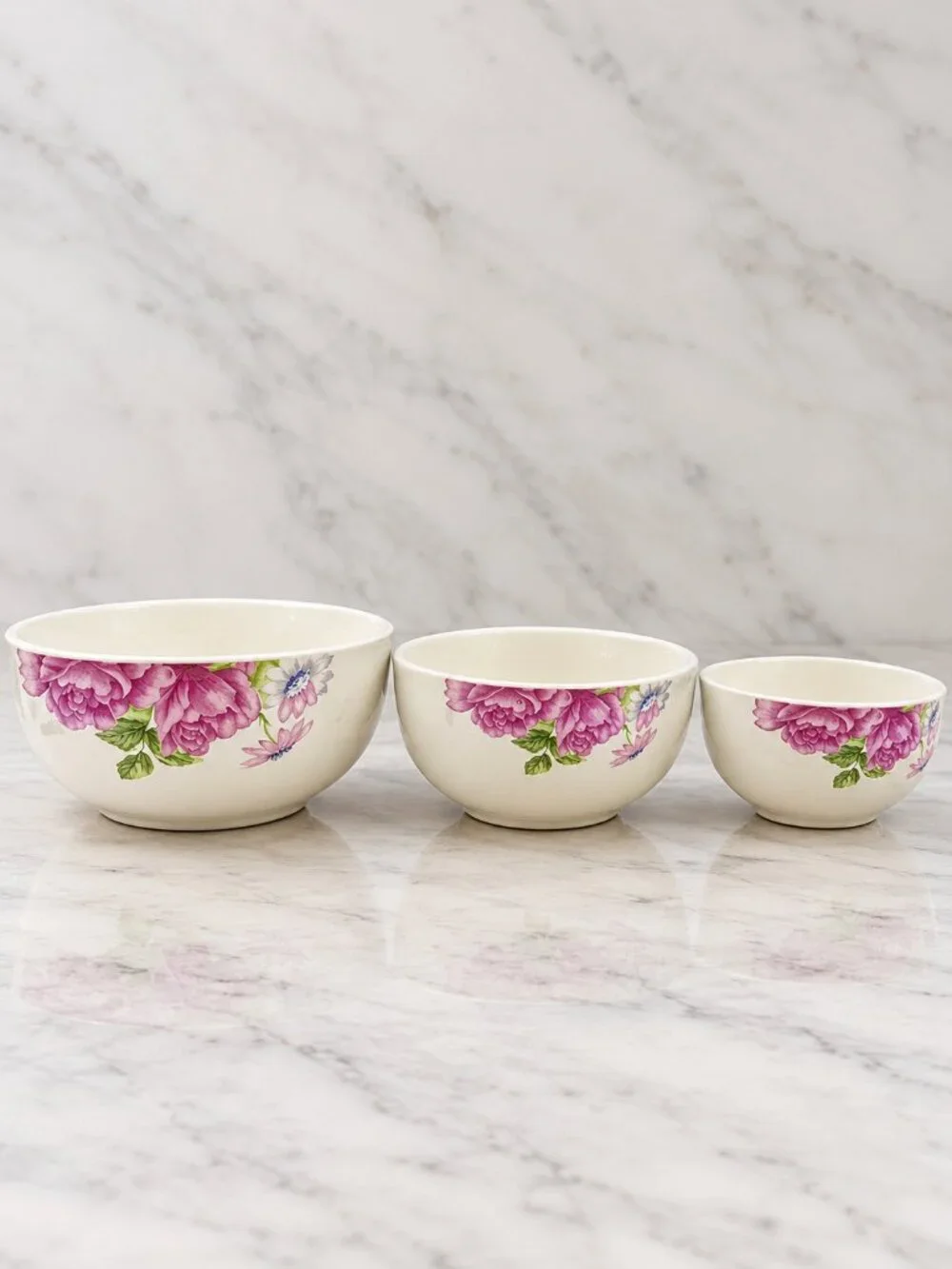 Rose Mint Chintz Floral Nesting Bowls Set of 3 With Lids Stacking