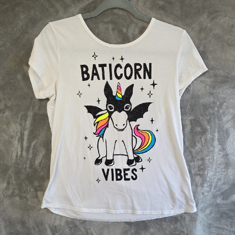 Justice White Batcorn Vibes Tee. Girls Size 20