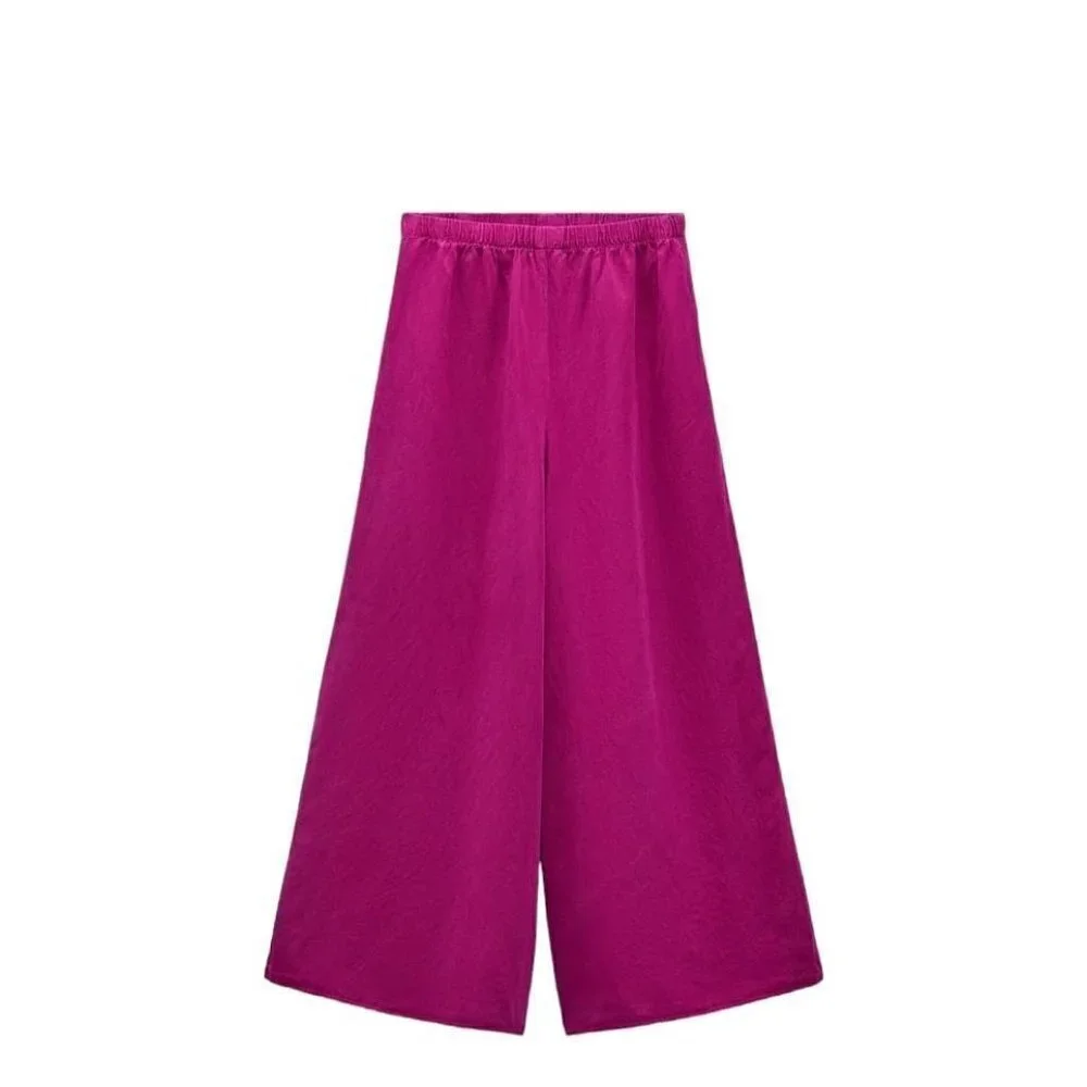ZARA LINEN BLEND WIDE LEG PANTS FUCHSIA SIZE 4043/250