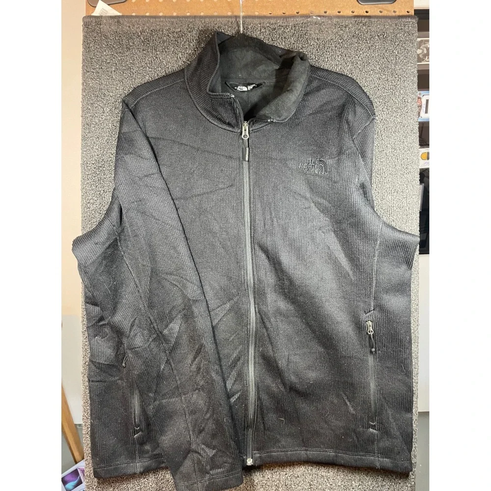 The North Face Fleece Jacket Mens XL Black Ribbed Knit Full Zip Mock Neck