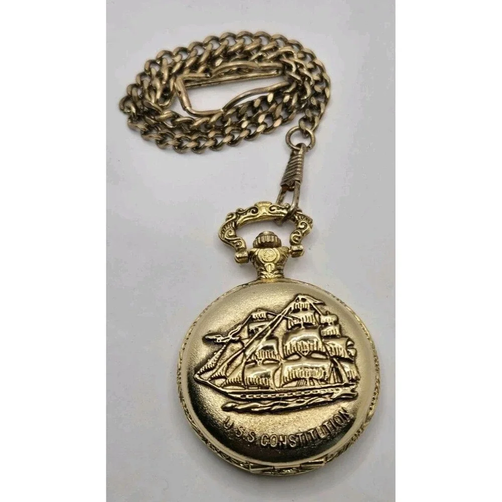 USS Constitution Ship Nautical Pocket Watch & Chain
