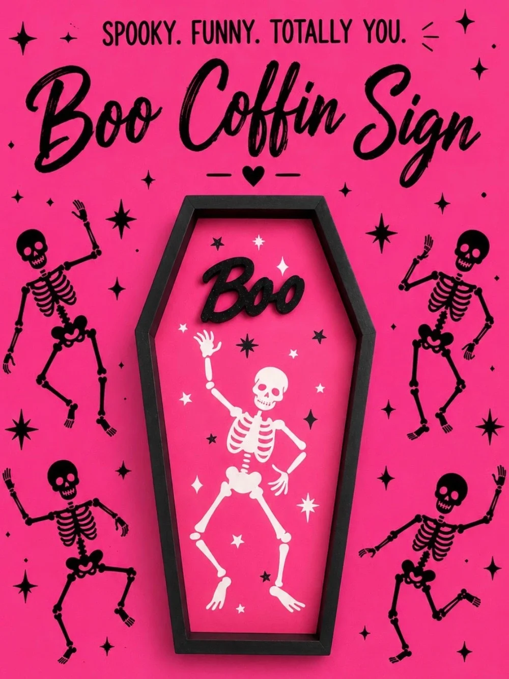 Boo Coffin Sign - Pink Halloween Decor