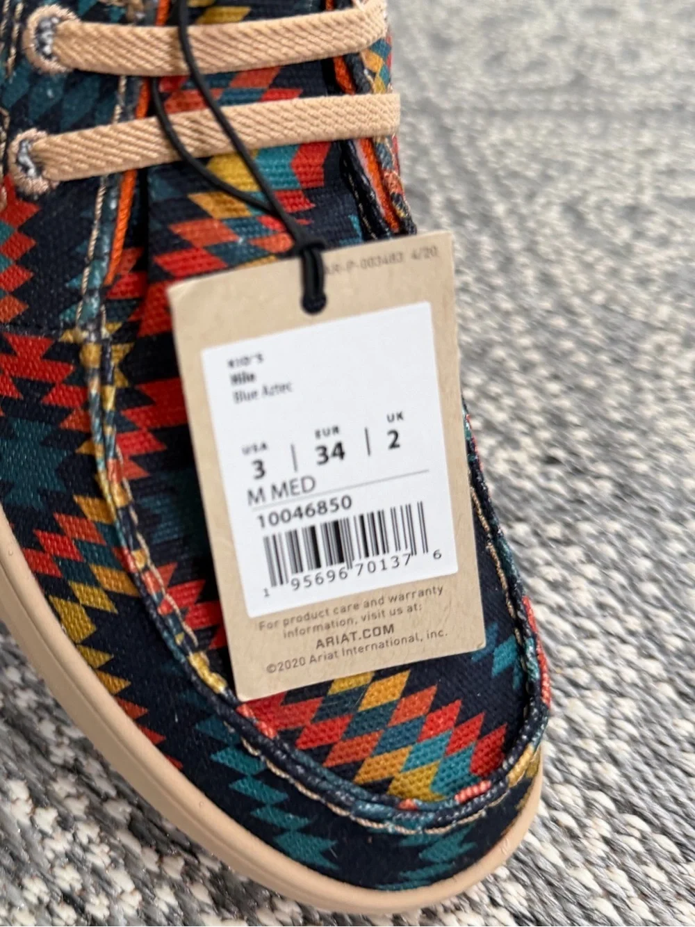 New Ariat Kids' Multicolor Aztec Slip-On Shoes Hilo New with tags size 3