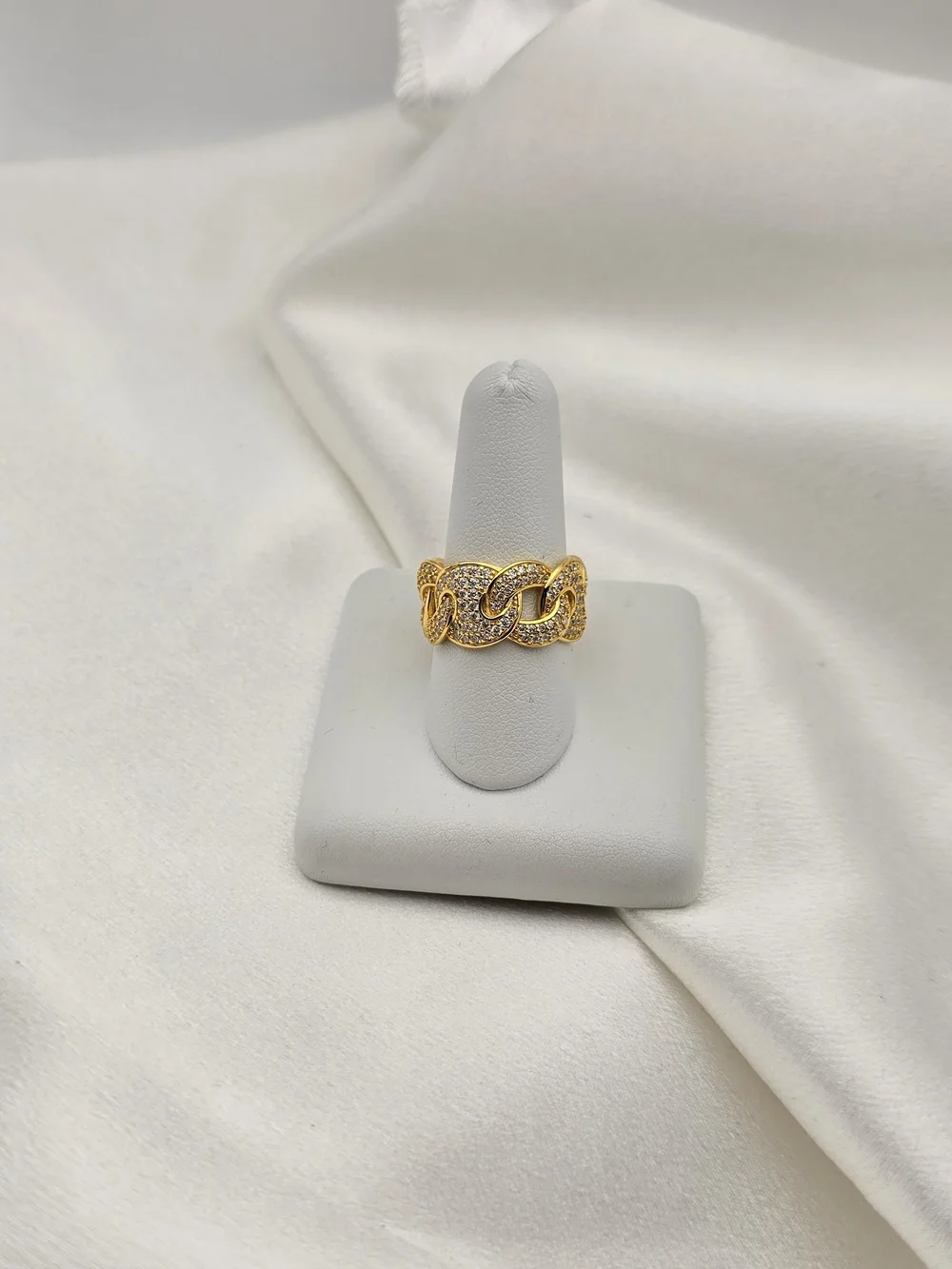 Luxury Gold Over Sterling Silver 925 Cuban Mariner Pavé Moissanite Ring