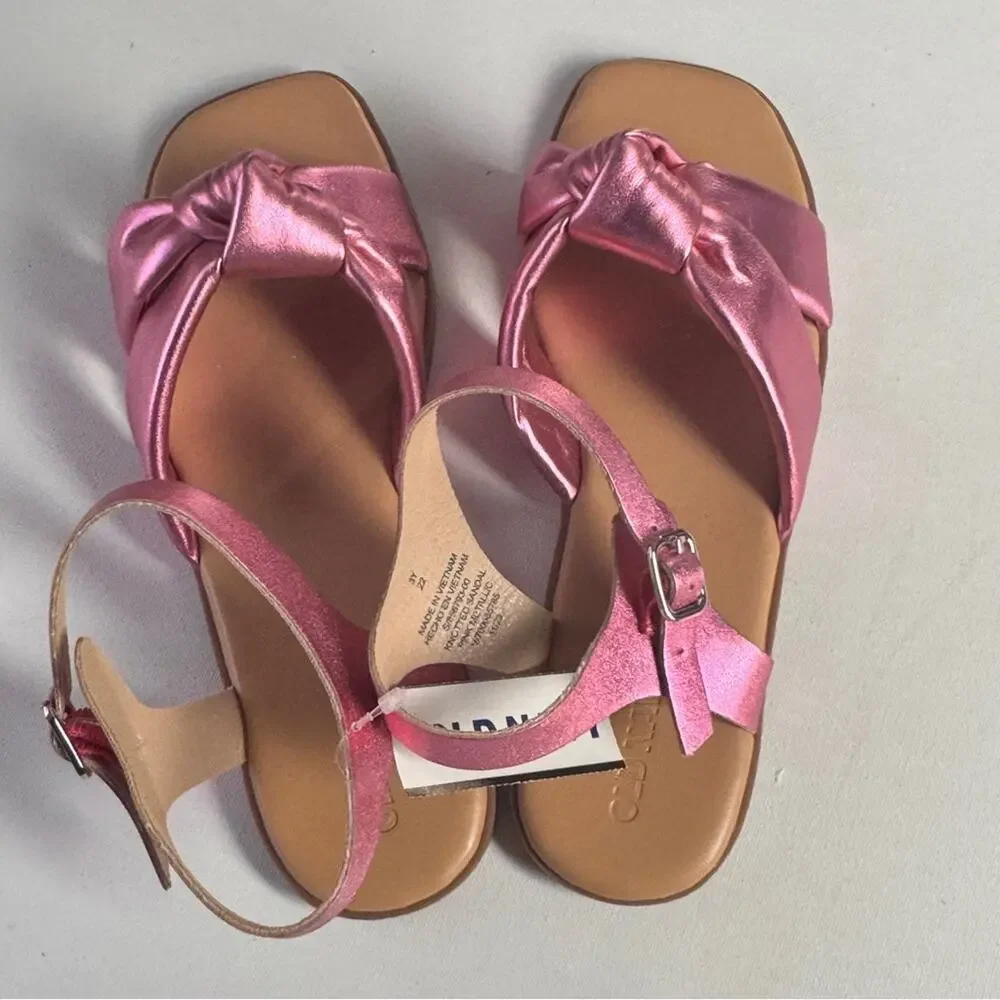 Old Navy Girl's Low Heel Knotted Detail Sandal Pink Metallic Sz 3Y NWT