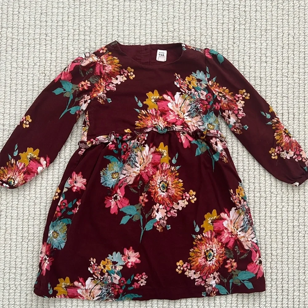 Baby Gap Floral Burgundy Dress Toddler Girls Size 5
