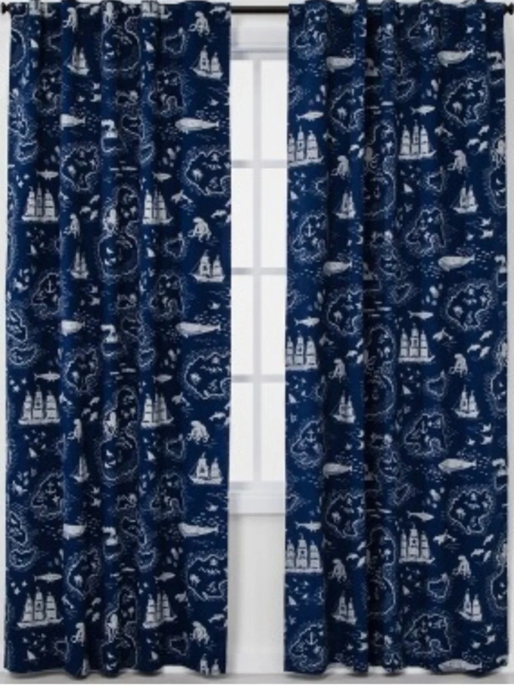 Kids Pillowfoet Navy Nautical Print Window Blackout Curtain Panels - Set of 2