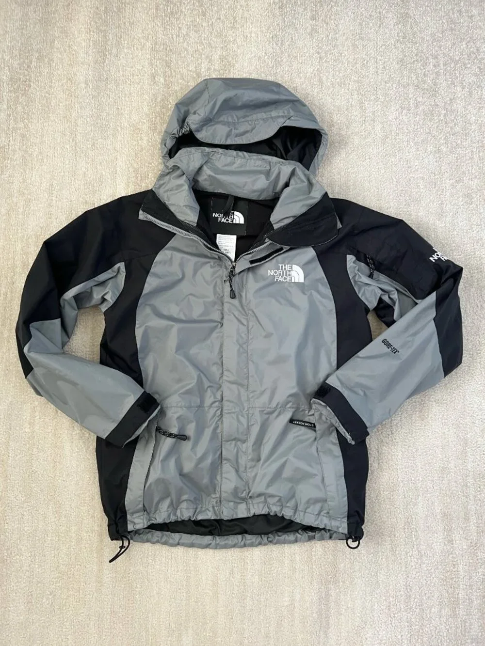Vintage 90s The North Face GoreTex Mountain Jacket S Grey Black Packable Parka