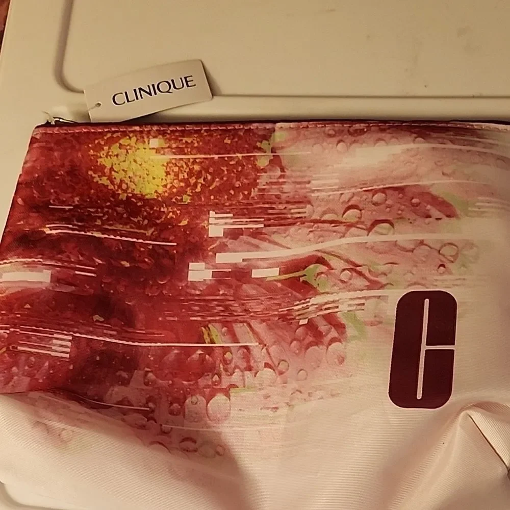 Clinique Pink and Red Cosmetic Pouch
