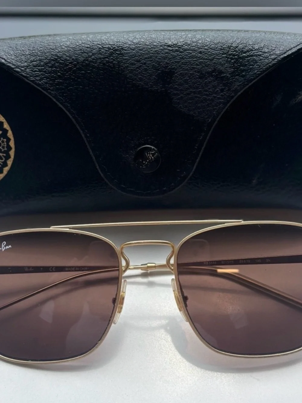 Ray-Ban RB3588 9013/73 Matte Gold Aviator Sunglasses Dark Brown Lens 55-19-140