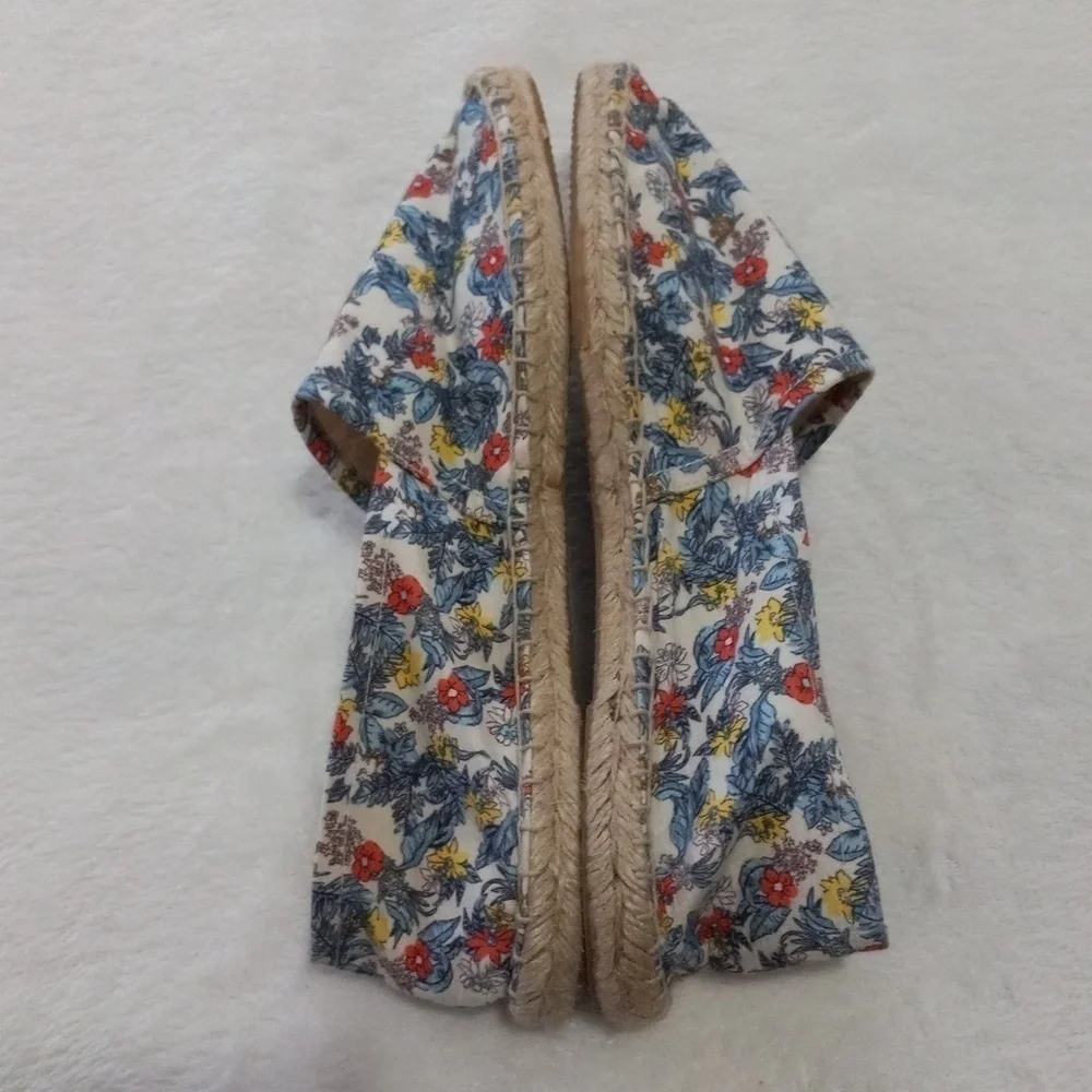 Soludos Floral Espadrille Flats Size 10.5 Canvas Jute Slip On Shoes